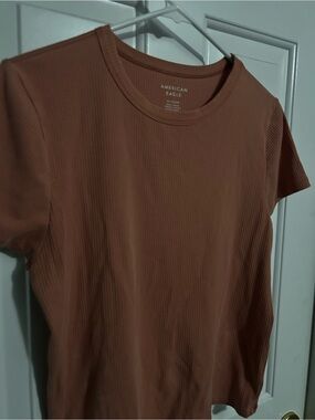 American Eagle Outfitters Ribbed Short Sleeve Tee - Rust Brown